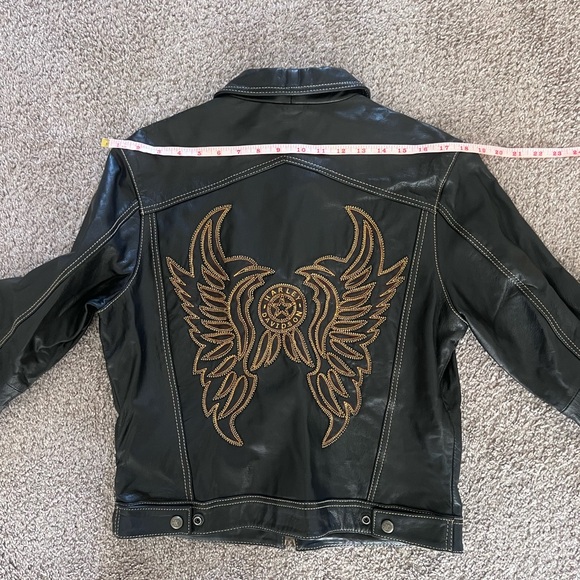 Harley Davidson Leather Motorcycle Jacket w/ Gold Embroidered Angel Wings - Picture 8 of 9
